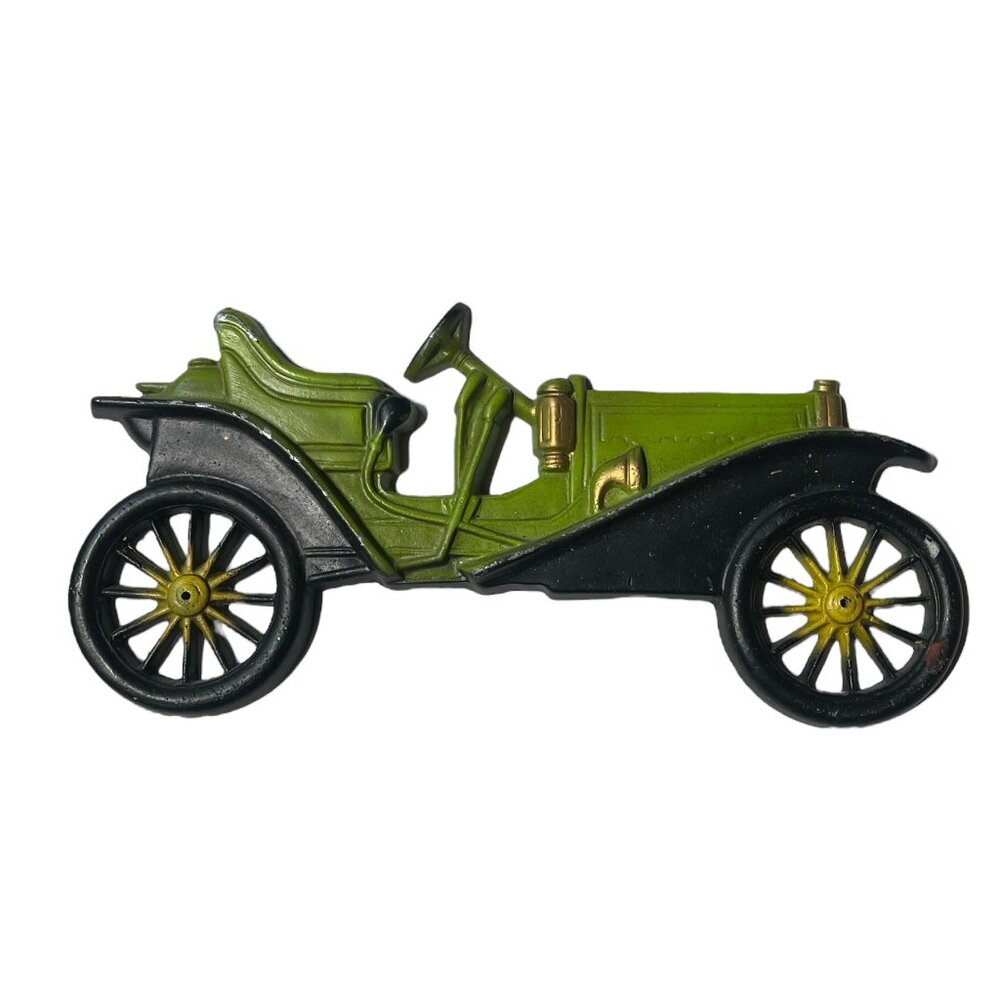 Vintage Midwest 1909 Hupmobile #221 Cast Iron Hang Wall Decor Painted Green 70's